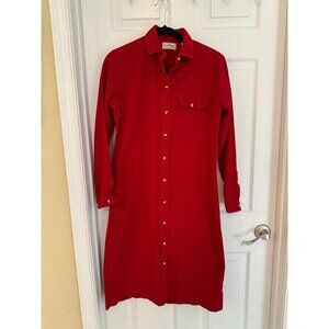 Vintage L.L. Bean Red Corduroy Button Down Long Sleeve Midi Shirt Dress Size 10